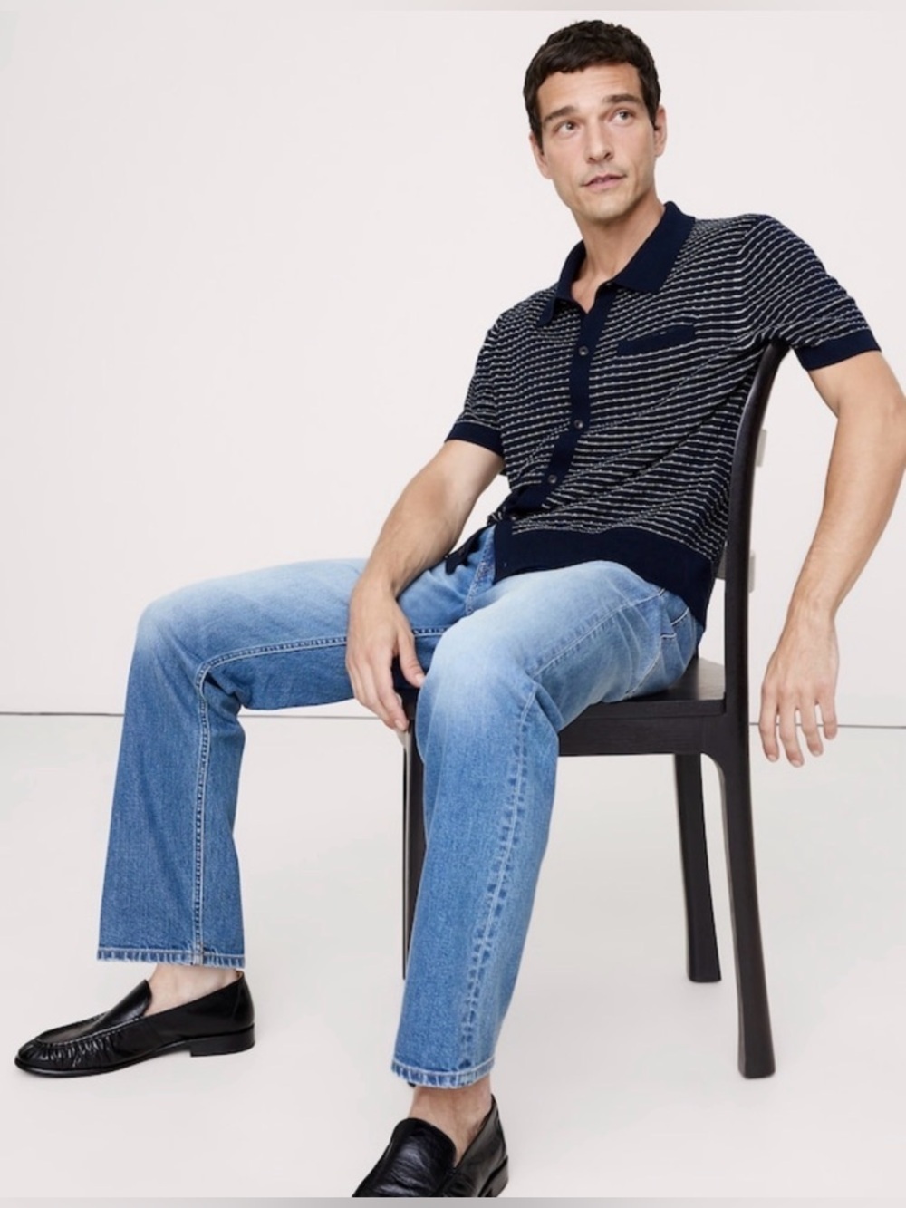 NWT Banana Republic Striped Organic Cotton Resort Navy Print Shirt Sz M